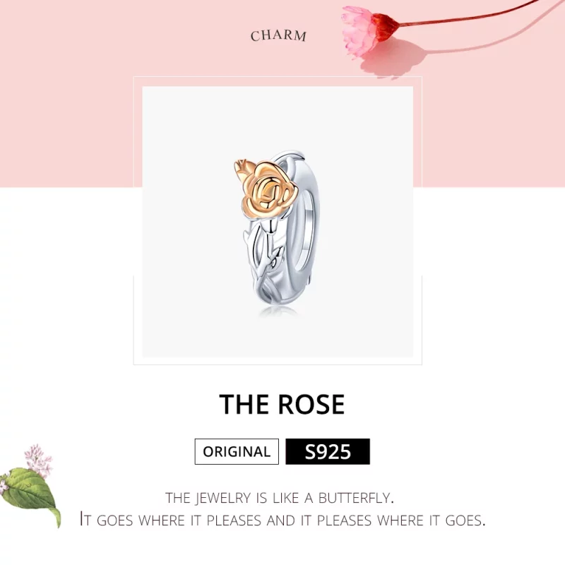 (image pour) Charm espaceur Style PANDORA Fleurs de rose amante Bicolore - BSC146 - Afficher 6