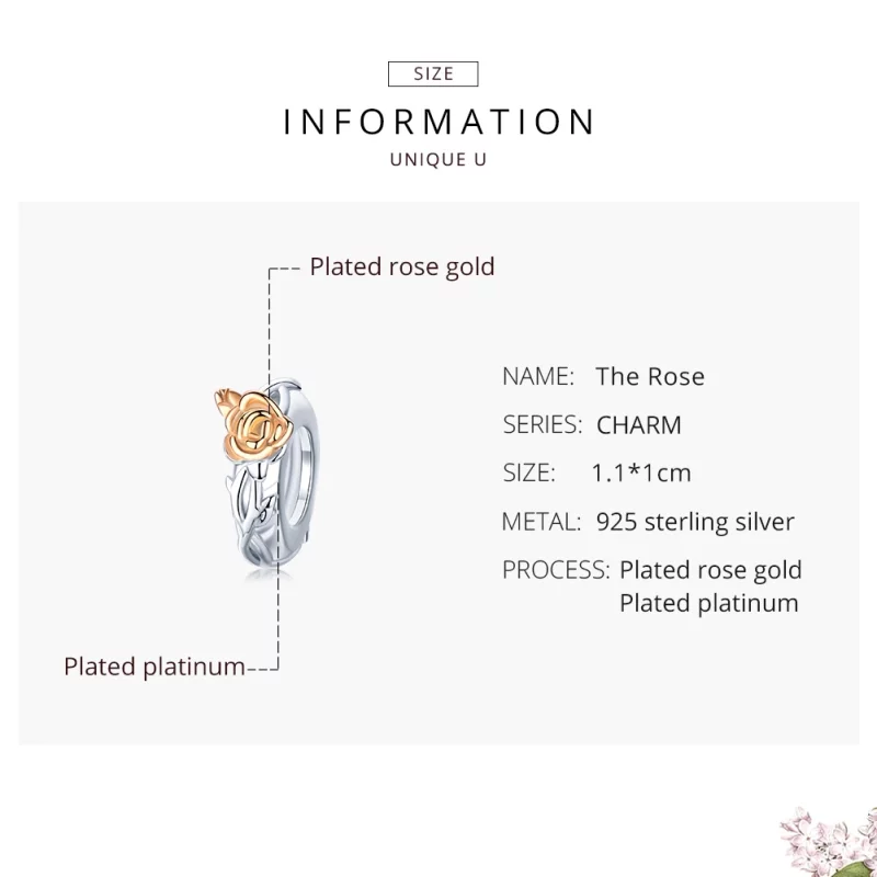 (image pour) Charm espaceur Style PANDORA Fleurs de rose amante Bicolore - BSC146 - Afficher 7