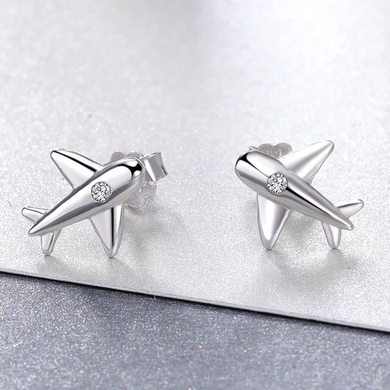 (image pour) Boucles d'oreilles clou avion de petite taille de style Pandora - VSE153 - Afficher 2