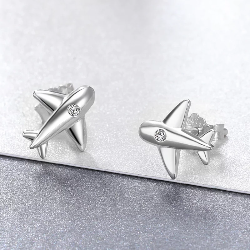 (image pour) Boucles d'oreilles clou avion de petite taille de style Pandora - VSE153 - Afficher 3