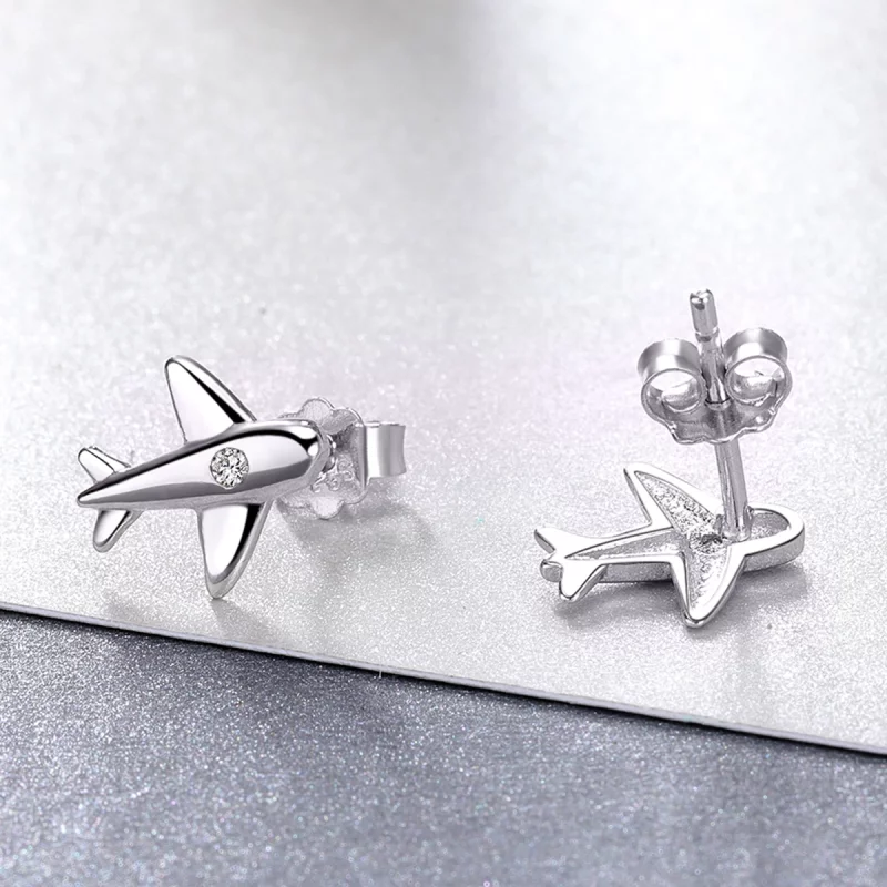 (image pour) Boucles d'oreilles clou avion de petite taille de style Pandora - VSE153 - Afficher 4