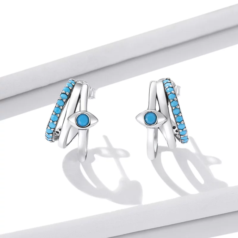 (image pour) Boucles d'oreilles à clou de style Pandora avec cercle et œil du diable - BSE571 - Afficher 2