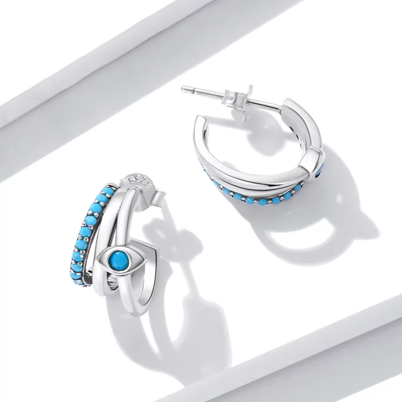 (image pour) Boucles d'oreilles à clou de style Pandora avec cercle et œil du diable - BSE571 - Afficher 3