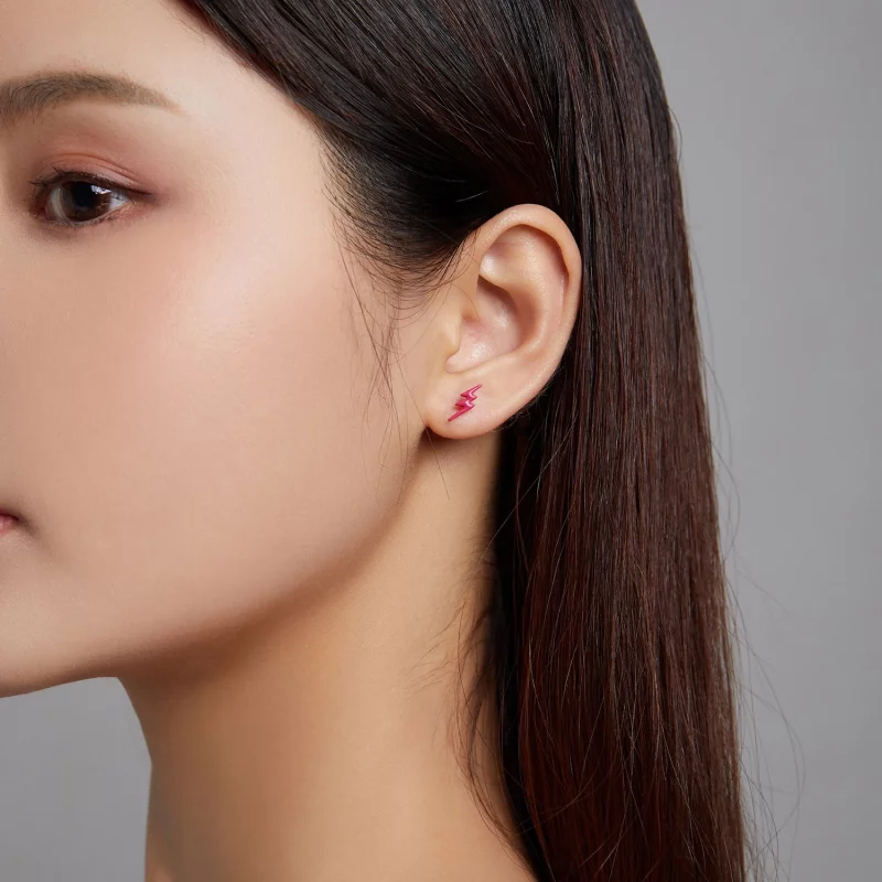 (image pour) Boucles d'oreilles à clou de style Pandora avec éclairs roses - SCE1236 - Afficher 3