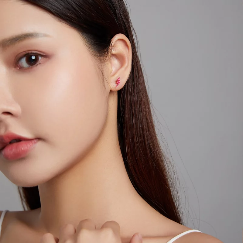 (image pour) Boucles d'oreilles à clou de style Pandora avec éclairs roses - SCE1236 - Afficher 4