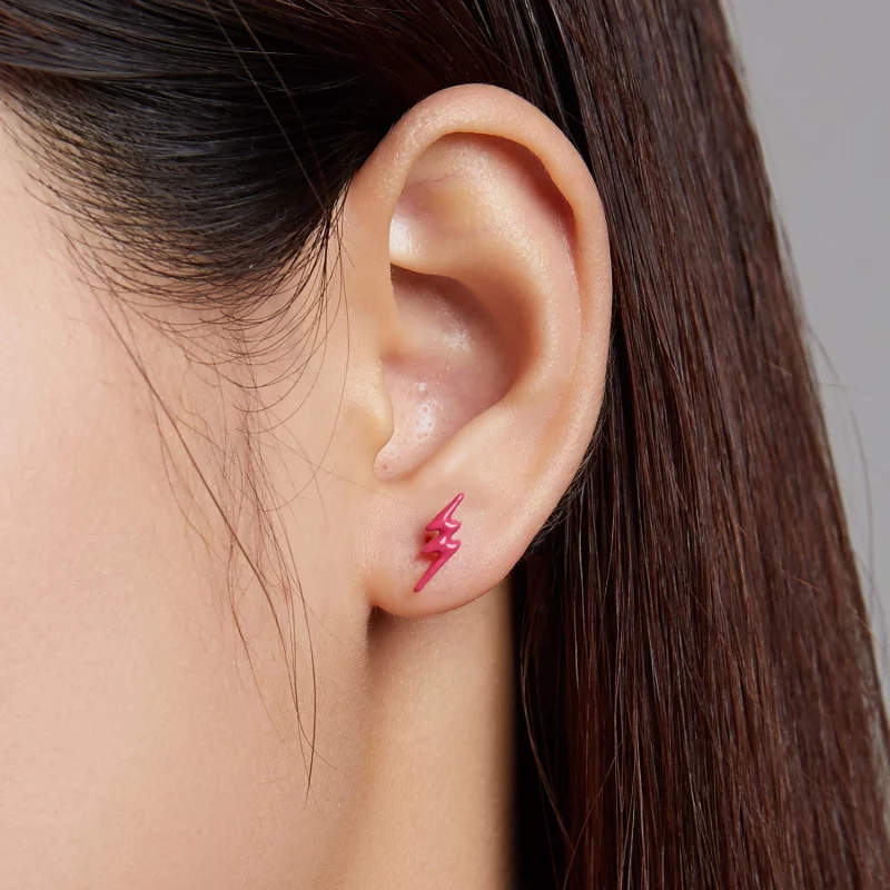 (image pour) Boucles d'oreilles à clou de style Pandora avec éclairs roses - SCE1236 - Afficher 5