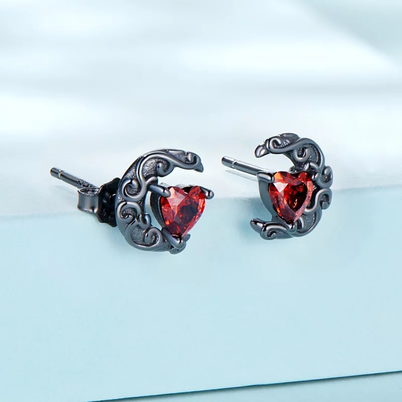 (image pour) Boucles d'oreilles clou de style Pandora avec une lune nocturne sombre - SCE1519 - Afficher 2