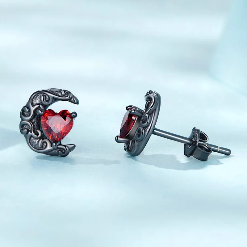 (image pour) Boucles d'oreilles clou de style Pandora avec une lune nocturne sombre - SCE1519 - Afficher 3