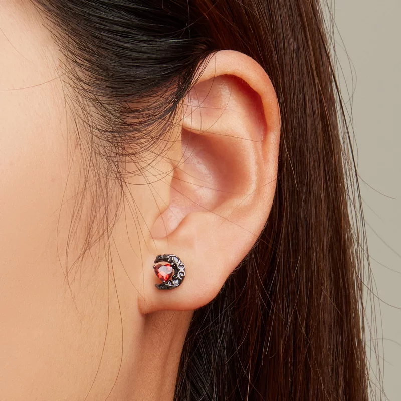 (image pour) Boucles d'oreilles clou de style Pandora avec une lune nocturne sombre - SCE1519 - Afficher 5