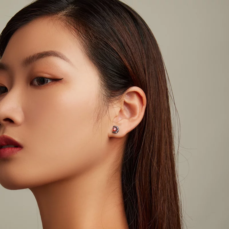 (image pour) Boucles d'oreilles clou de style Pandora avec une lune nocturne sombre - SCE1519 - Afficher 6