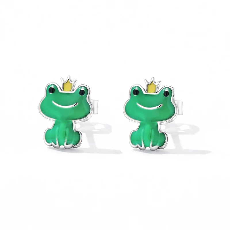 (image pour) Boucles d'oreilles à clou de style Pandora avec une petite grenouille drôle - SC - Afficher 2