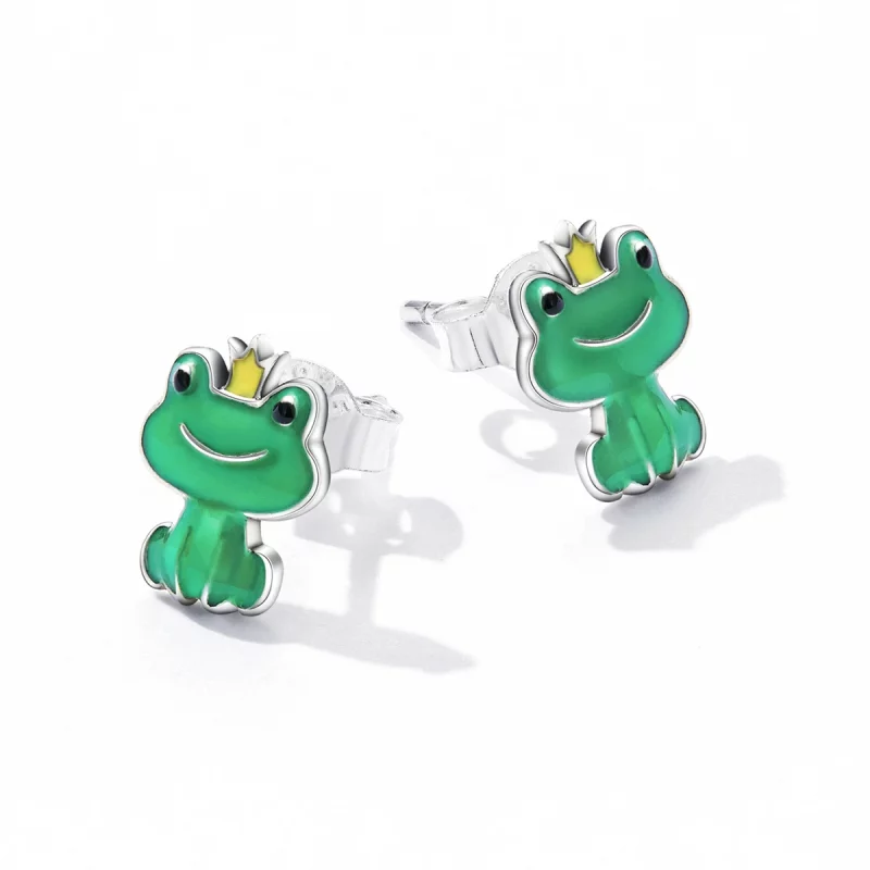 (image pour) Boucles d'oreilles à clou de style Pandora avec une petite grenouille drôle - SC - Afficher 3