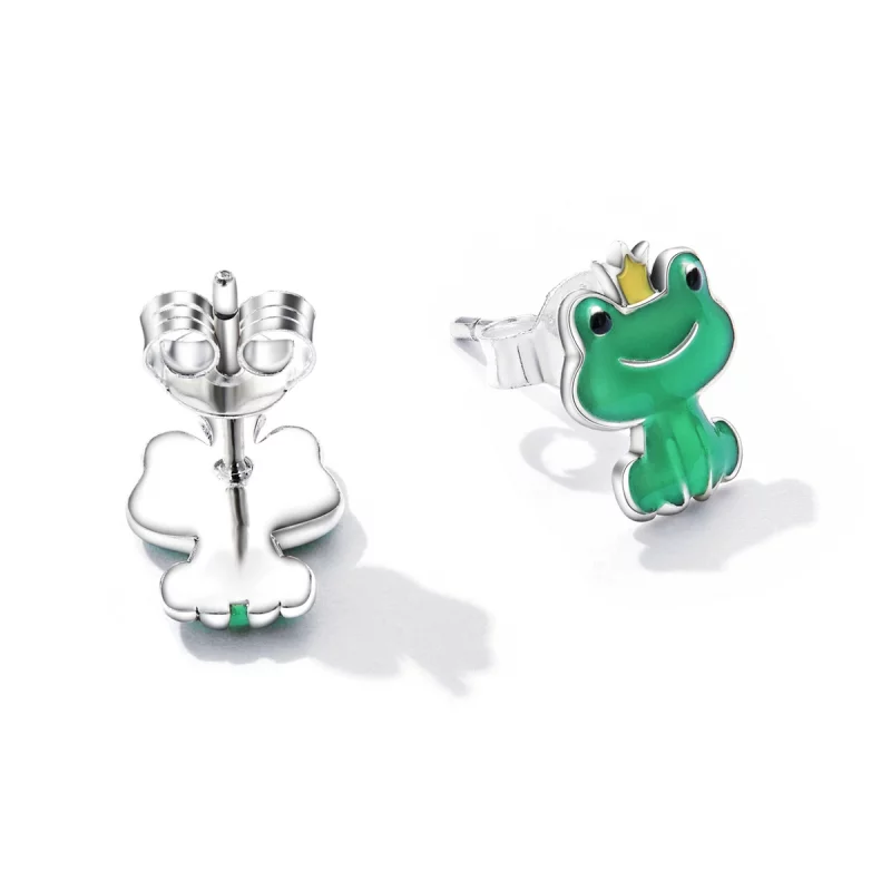 (image pour) Boucles d'oreilles à clou de style Pandora avec une petite grenouille drôle - SC - Afficher 4