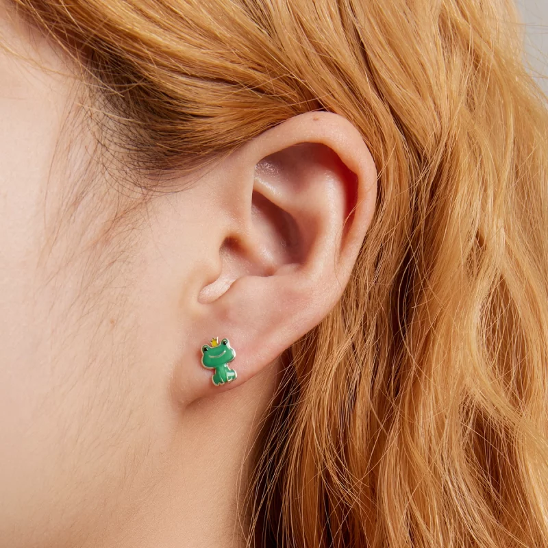(image pour) Boucles d'oreilles à clou de style Pandora avec une petite grenouille drôle - SC - Afficher 6