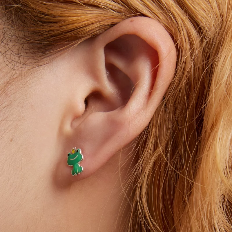 (image pour) Boucles d'oreilles à clou de style Pandora avec une petite grenouille drôle - SC - Afficher 7