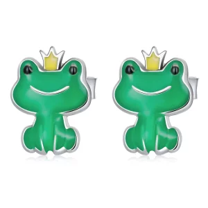 (image pour) Boucles d'oreilles à clou de style Pandora avec une petite grenouille drôle - SCE1380