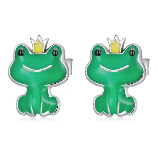 (image pour) Boucles d'oreilles à clou de style Pandora avec une petite grenouille drôle - SCE1380