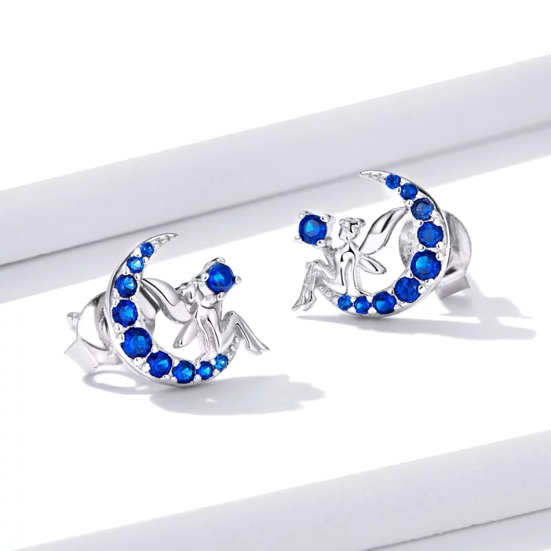 (image pour) Boucles d'oreilles clou de style Pandora Elf de la Lune - BSE376 - Afficher 3