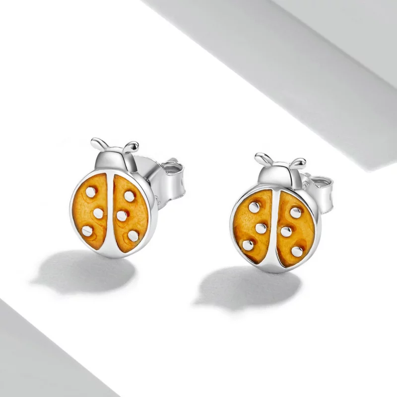 (image pour) Boucles d'oreilles à clou style Pandora avec coccinelle orange - SCE1345 - Afficher 2