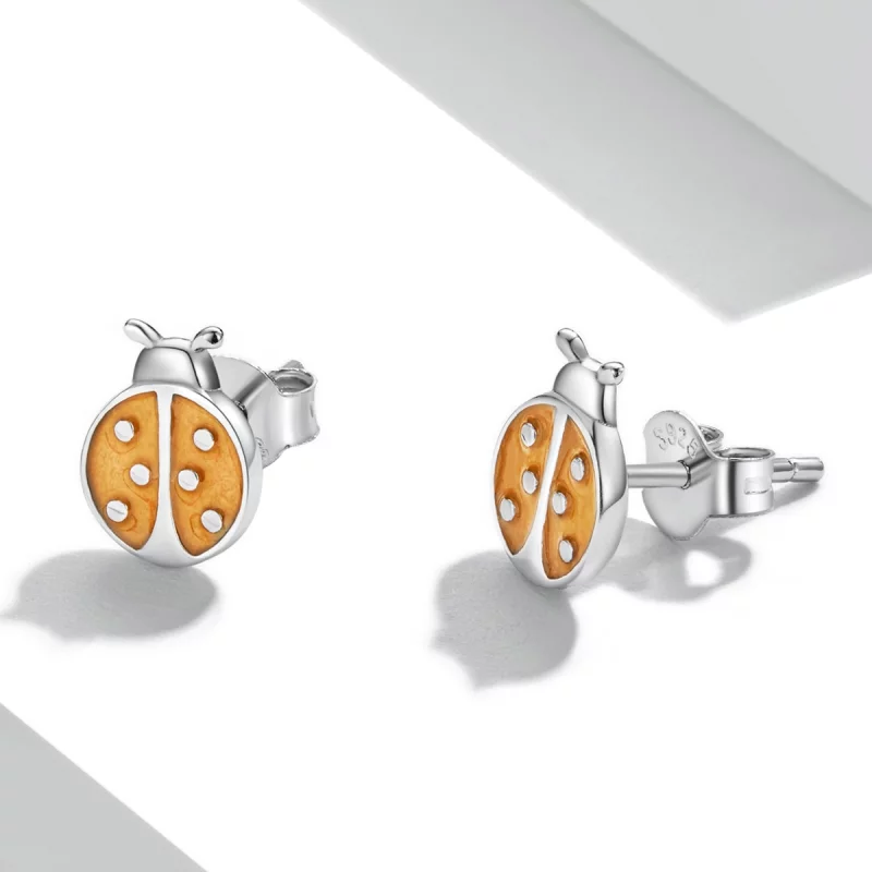 (image pour) Boucles d'oreilles à clou style Pandora avec coccinelle orange - SCE1345 - Afficher 3