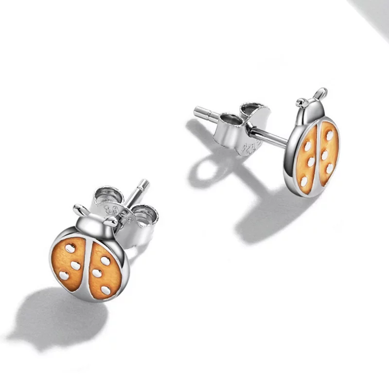 (image pour) Boucles d'oreilles à clou style Pandora avec coccinelle orange - SCE1345 - Afficher 4