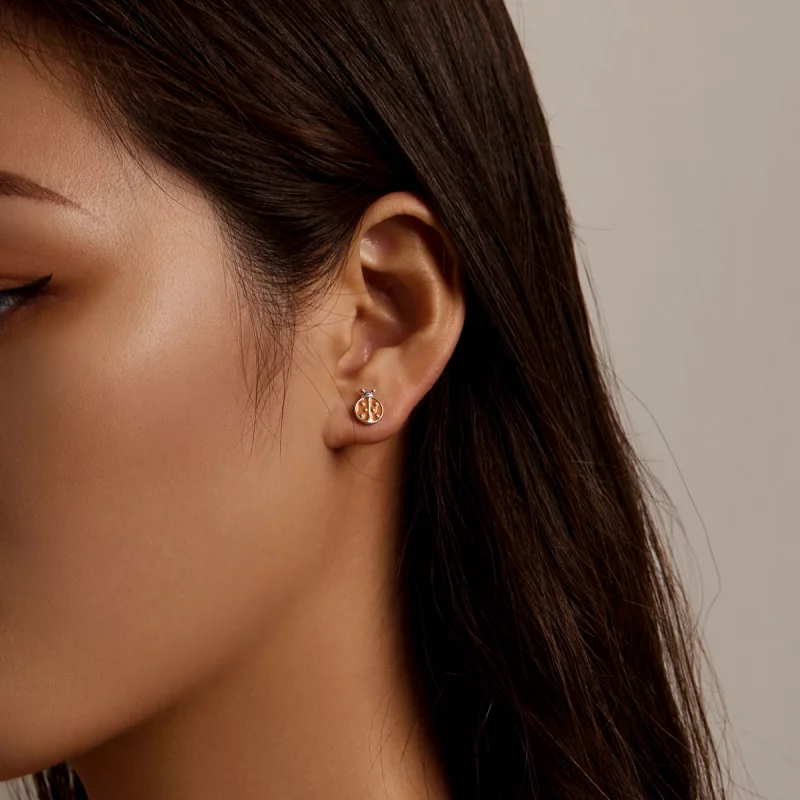 (image pour) Boucles d'oreilles à clou style Pandora avec coccinelle orange - SCE1345 - Afficher 5