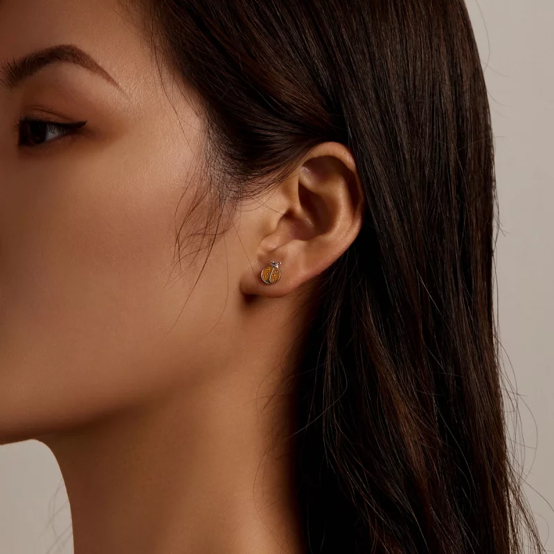 (image pour) Boucles d'oreilles à clou style Pandora avec coccinelle orange - SCE1345 - Afficher 6