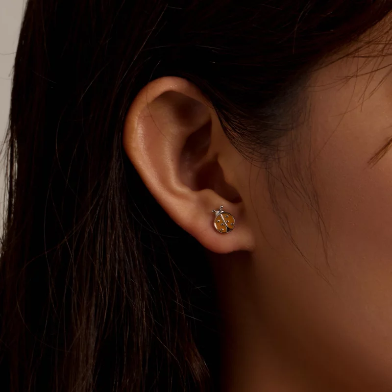 (image pour) Boucles d'oreilles à clou style Pandora avec coccinelle orange - SCE1345 - Afficher 7