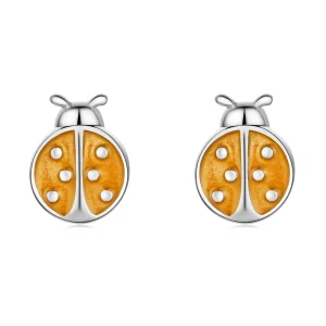 (image pour) Boucles d'oreilles à clou style Pandora avec coccinelle orange - SCE1345