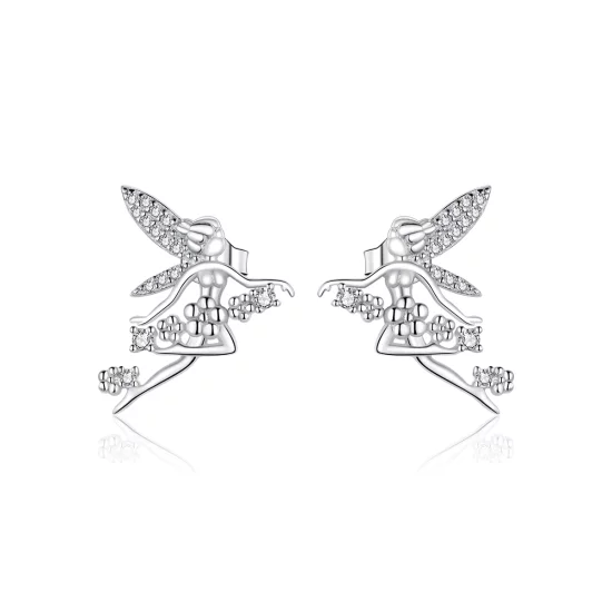 (image pour) Boucles d'oreilles clou style Pandora avec elfe fleur - BSE341