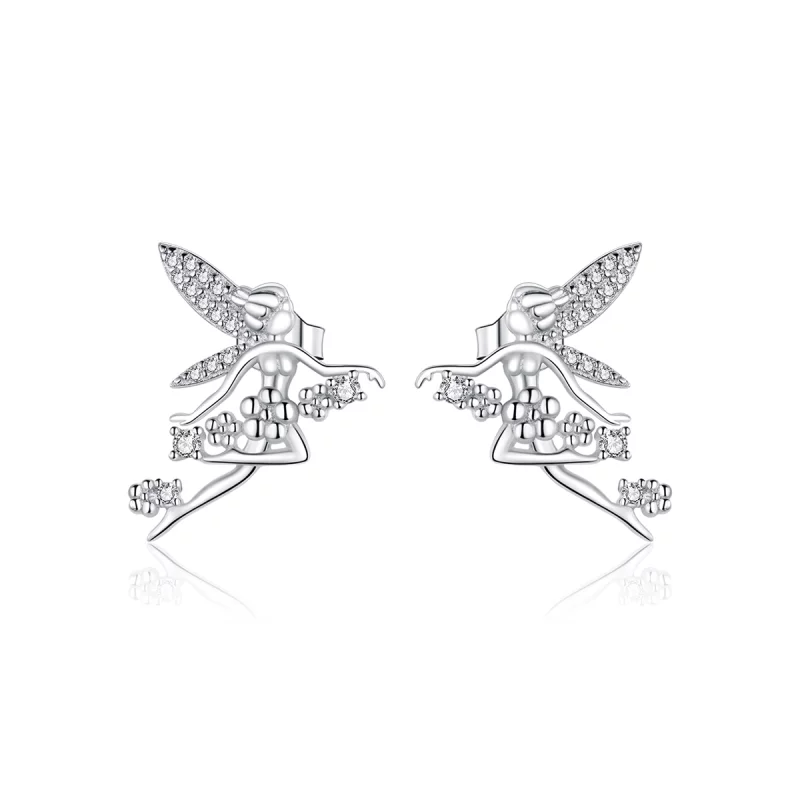 (image pour) Boucles d'oreilles clou style Pandora avec elfe fleur - BSE341