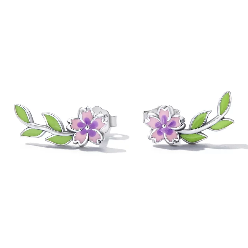 (image pour) Boucles d'oreilles à clou style Pandora avec fleurs et feuilles - SCE1391 - Afficher 2