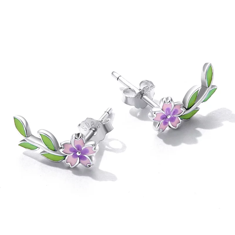 (image pour) Boucles d'oreilles à clou style Pandora avec fleurs et feuilles - SCE1391 - Afficher 3