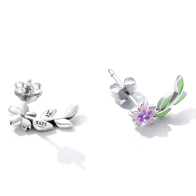 (image pour) Boucles d'oreilles à clou style Pandora avec fleurs et feuilles - SCE1391 - Afficher 4