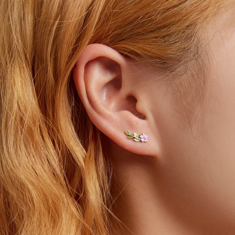 (image pour) Boucles d'oreilles à clou style Pandora avec fleurs et feuilles - SCE1391 - Afficher 5