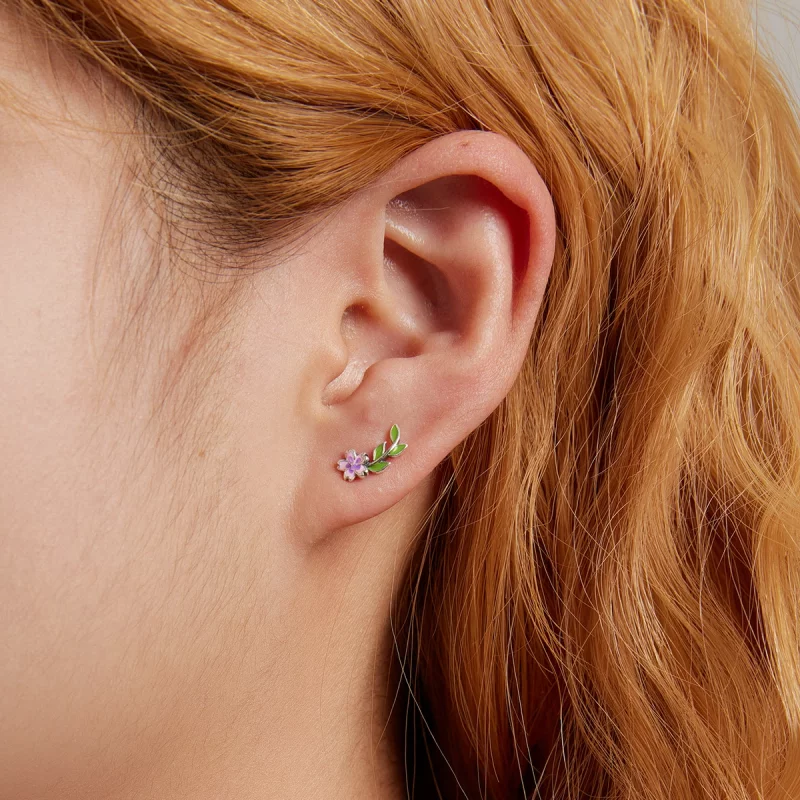 (image pour) Boucles d'oreilles à clou style Pandora avec fleurs et feuilles - SCE1391 - Afficher 6