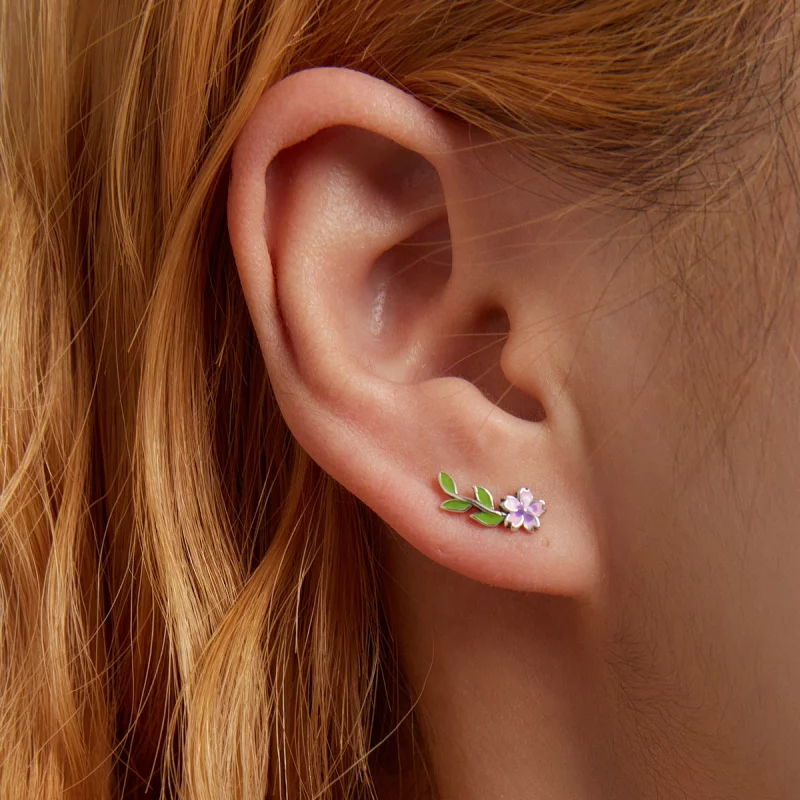 (image pour) Boucles d'oreilles à clou style Pandora avec fleurs et feuilles - SCE1391 - Afficher 7