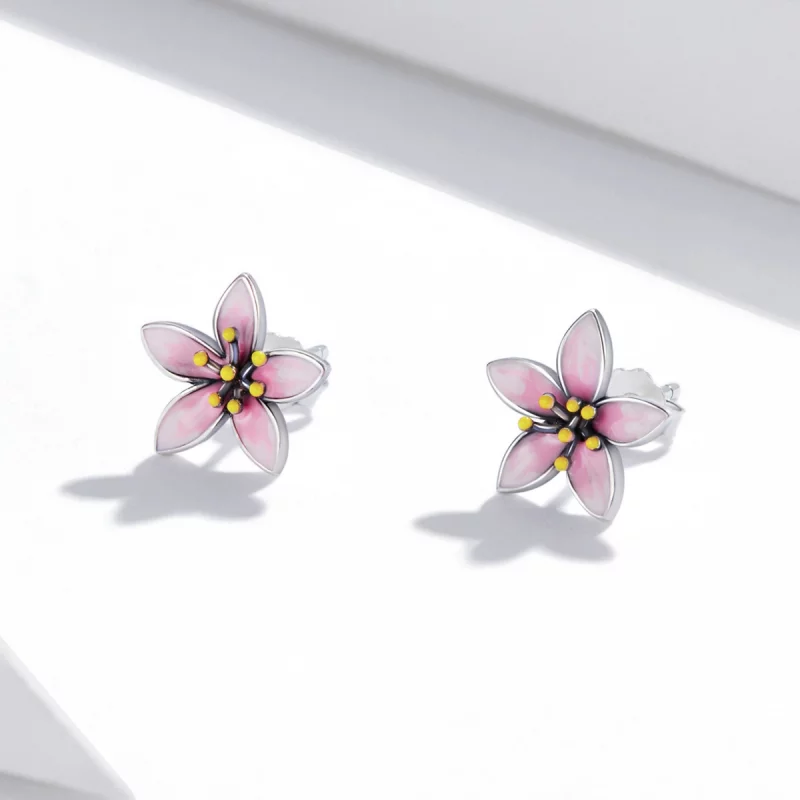 (image pour) Boucles d'oreilles à clou style Pandora en Sakura rose - SCE1273 - Afficher 2