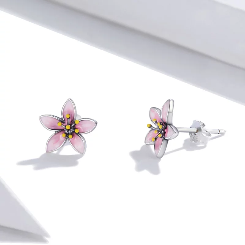 (image pour) Boucles d'oreilles à clou style Pandora en Sakura rose - SCE1273 - Afficher 3
