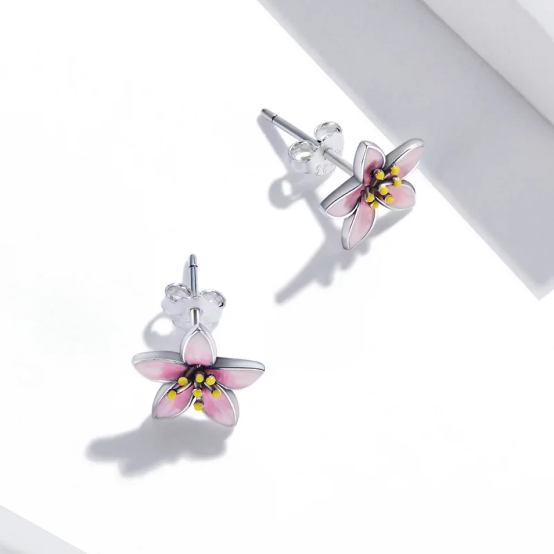 (image pour) Boucles d'oreilles à clou style Pandora en Sakura rose - SCE1273 - Afficher 4