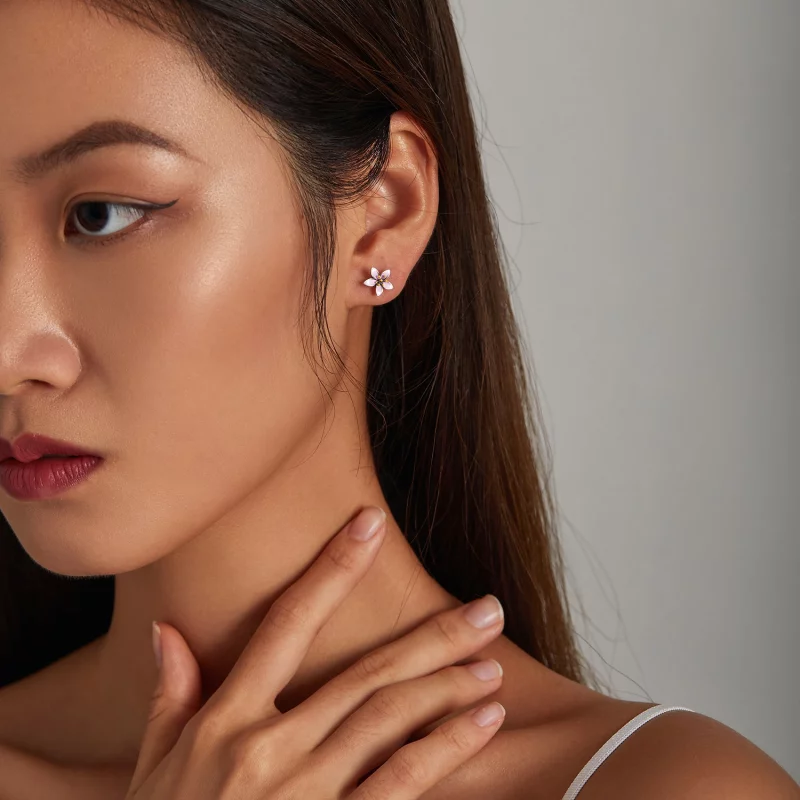 (image pour) Boucles d'oreilles à clou style Pandora en Sakura rose - SCE1273 - Afficher 5