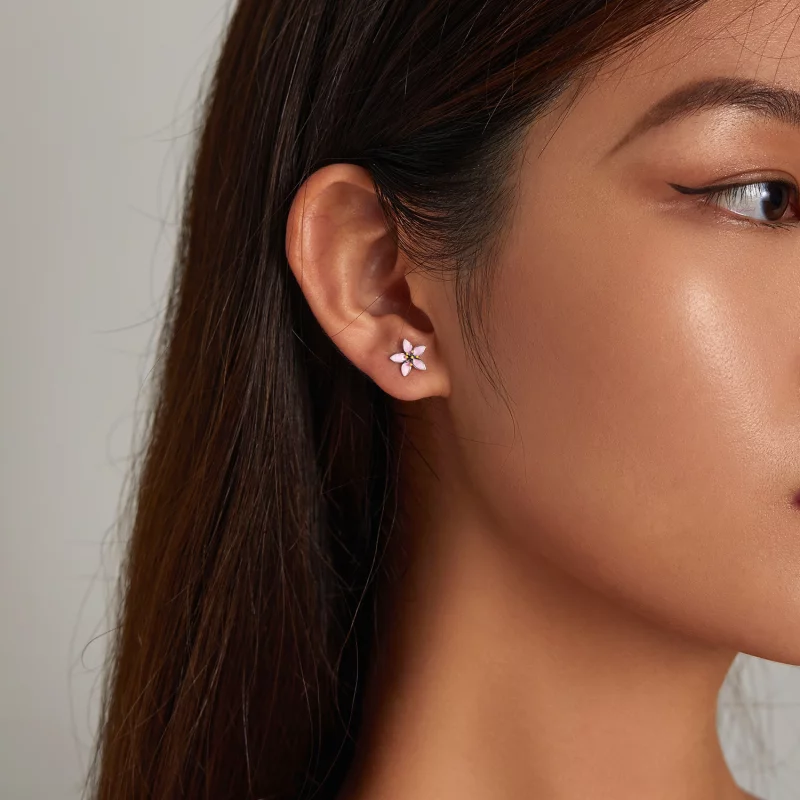 (image pour) Boucles d'oreilles à clou style Pandora en Sakura rose - SCE1273 - Afficher 7