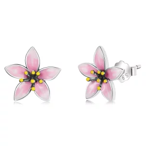 (image pour) Boucles d'oreilles à clou style Pandora en Sakura rose - SCE1273