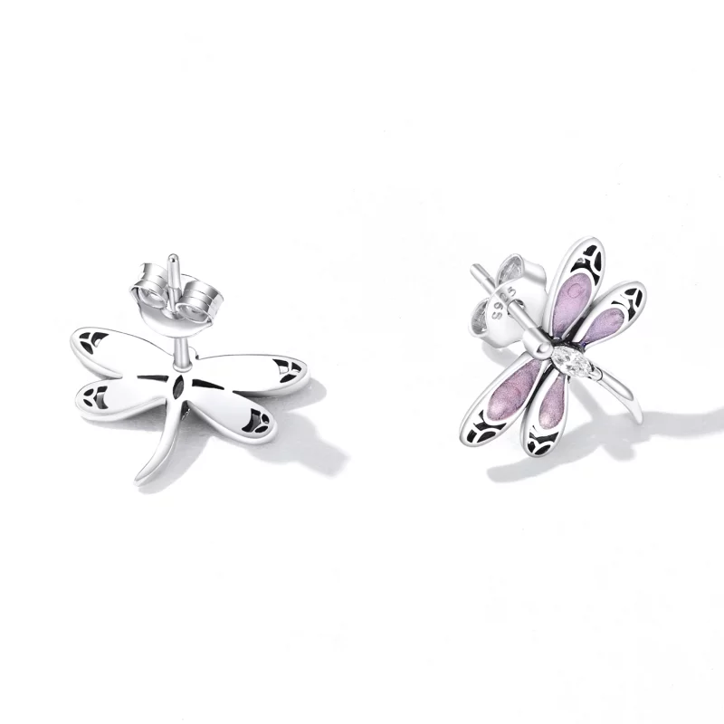(image pour) Boucles d'oreilles clou style Pandora pour fille avec une libellule rose - SCE14 - Afficher 3
