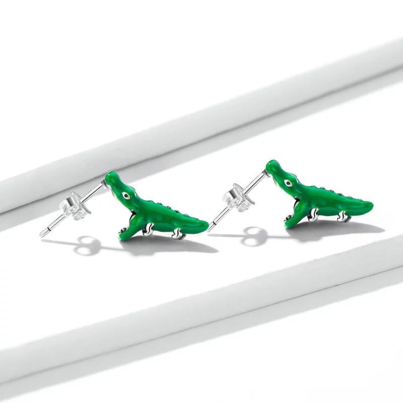 (image pour) Boucles d'oreilles clous amusantes de style Pandora avec un petit crocodile - BS - Afficher 2