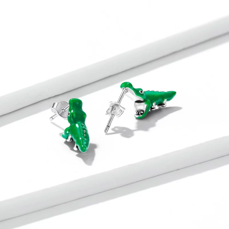 (image pour) Boucles d'oreilles clous amusantes de style Pandora avec un petit crocodile - BS - Afficher 3