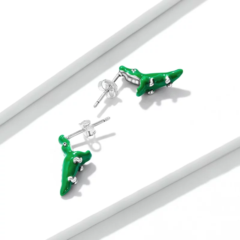 (image pour) Boucles d'oreilles clous amusantes de style Pandora avec un petit crocodile - BS - Afficher 4