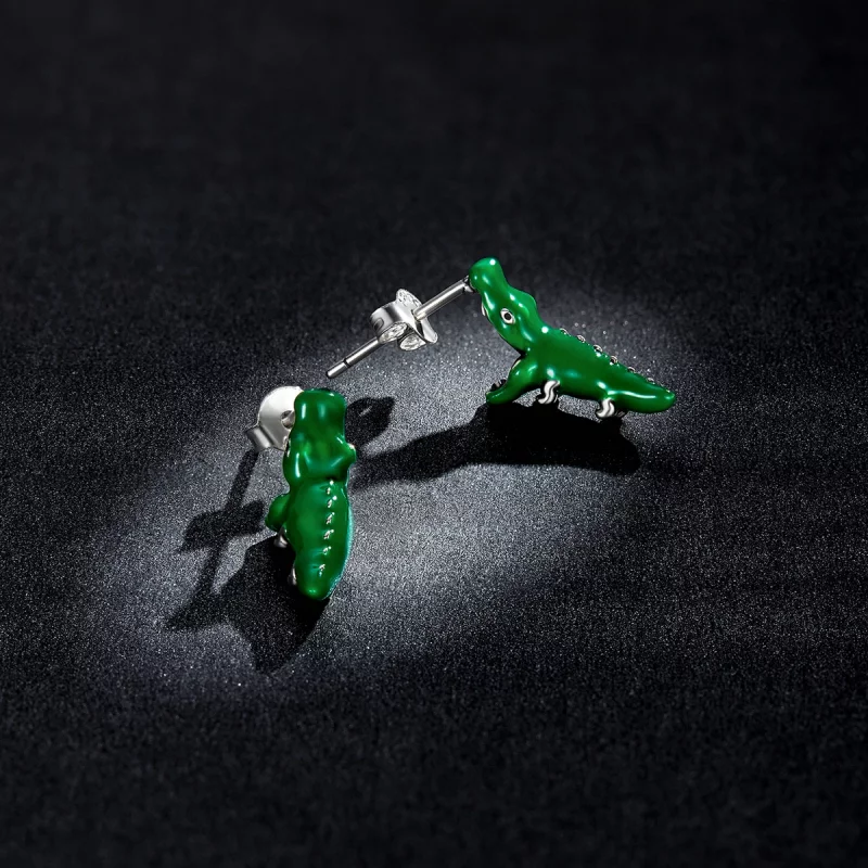 (image pour) Boucles d'oreilles clous amusantes de style Pandora avec un petit crocodile - BS - Afficher 5