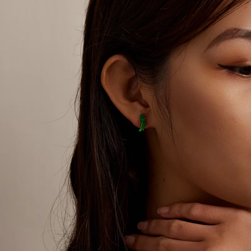 (image pour) Boucles d'oreilles clous amusantes de style Pandora avec un petit crocodile - BS - Afficher 8