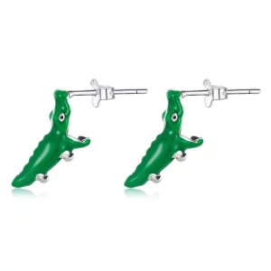 (image pour) Boucles d'oreilles clous amusantes de style Pandora avec un petit crocodile - BSE562